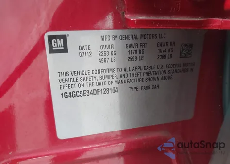 2013 Buick Lacrosse Leather Group z USA, uszkodzony, nr VIN 1G4GC5E34DF128164